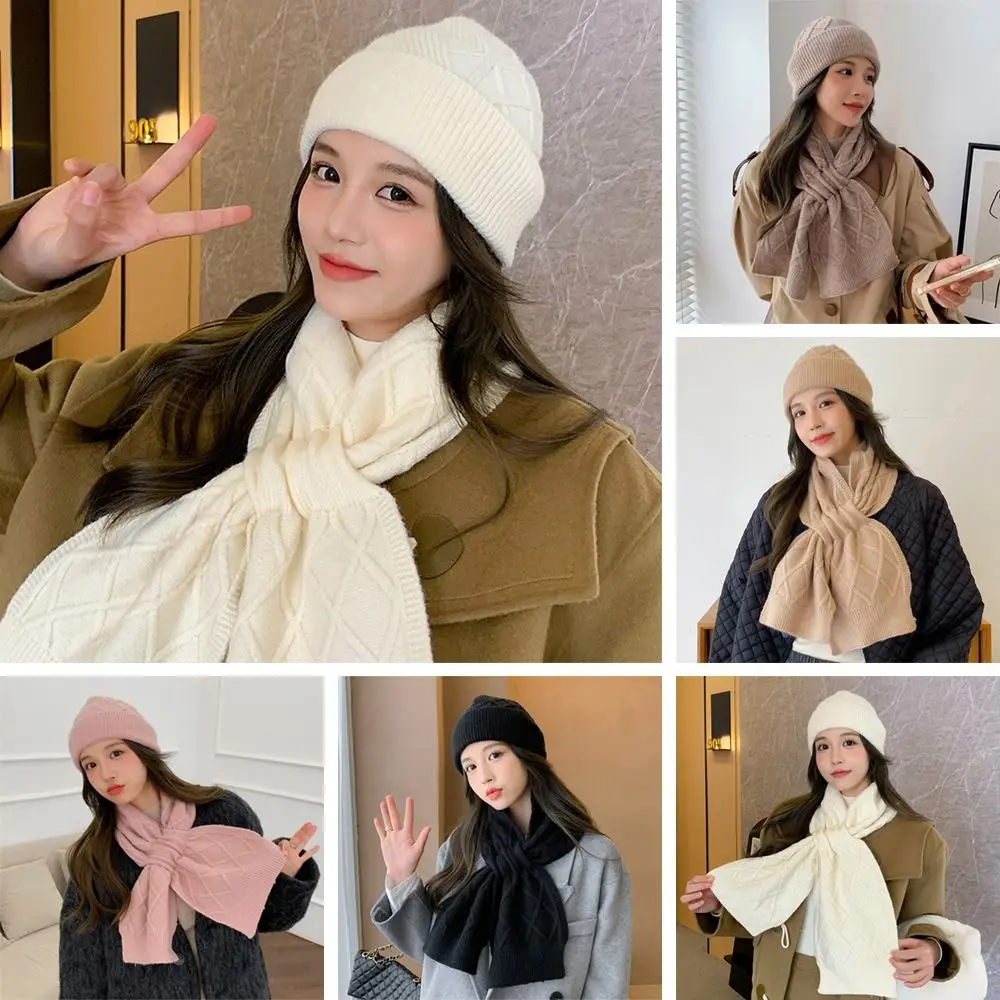 

Winter Outdoor Windproof Cycling Knitting Neckerchief Caps Sets Knit Beanies Hat Scarf Set Warm Hats