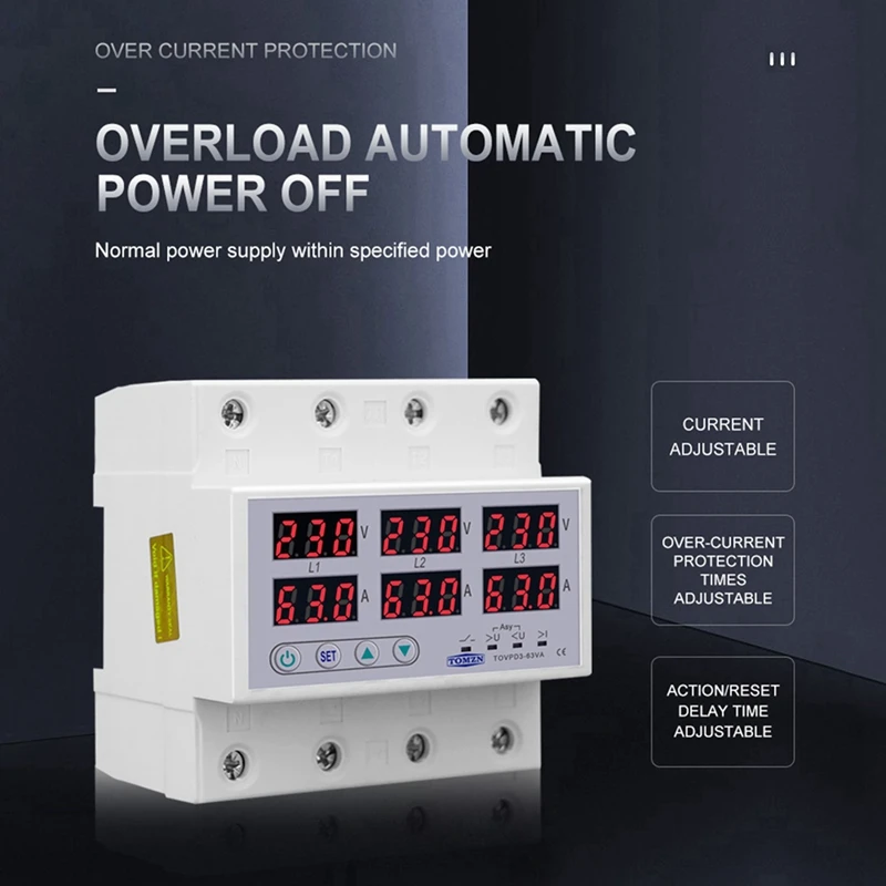 2-х фазное реле напряжения Din-рейка 380 В вольтметр амперметр контроля