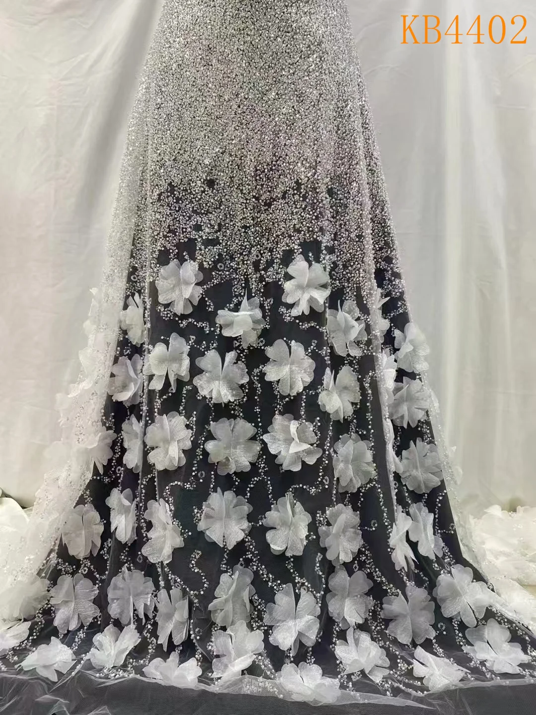 Белая 3D цветочная кружевная ткань с бисером французская сетка кружевное