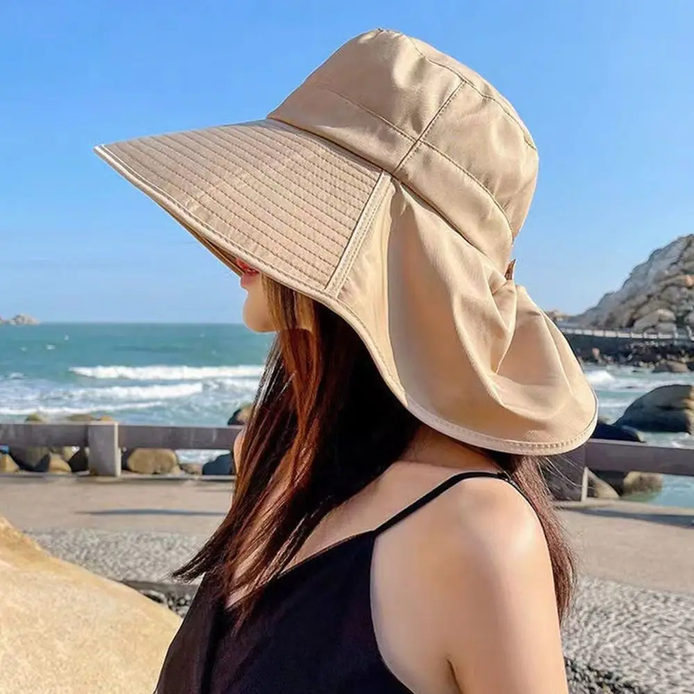 

Wide Brim UPF 50+ Sun Hat Women Anti-UV Protection Hiking Fisherman Cap Fold Summer Solid Outdoor Beach Bucekt Hat 2023 New