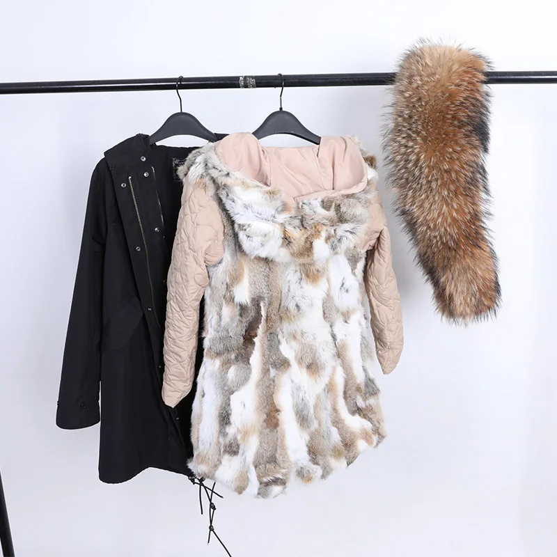 2022 Winter Jacket Women Waterproof Long Parka Real Fox Fur Coat Natural Raccoon Fur Hooded Rabbit Fur Liner Streetwear