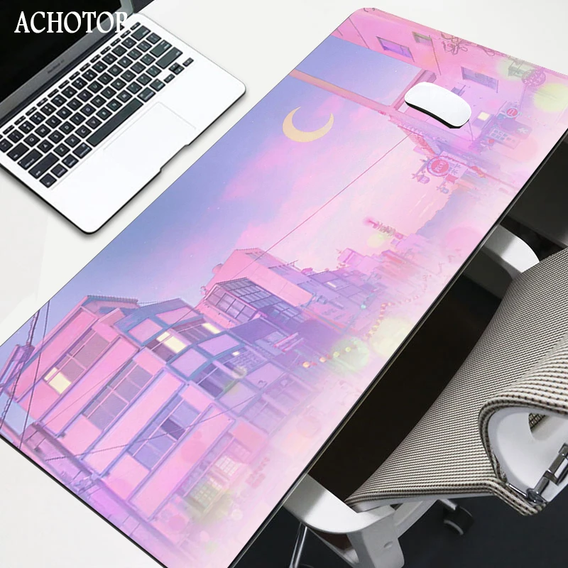 

Pink Sailor Moon Landscape Laptop Gamer Mousepad Gaming Mouse Pad Large Locking Edge Office Keyboard Kawaii Deak Mat 80x30Cm