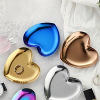 stainless steel heart tray cosmetics jewelry tray metal storage tray home ornament plate sweetheart plate