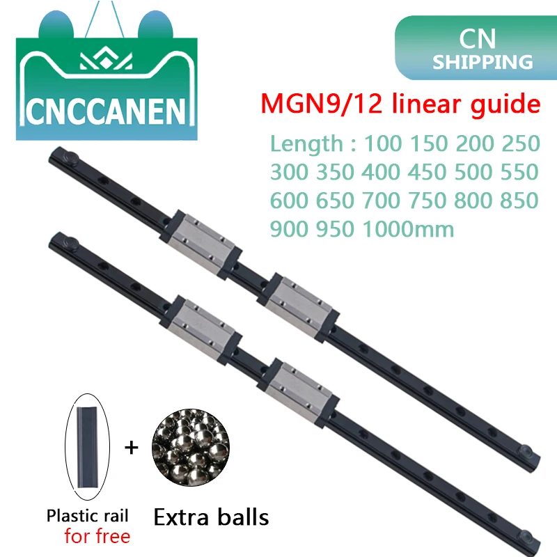 

Линейная направляющая MGN9 MGN12, 2 шт., MGN12 100 200 250 300 600 800 1000 мм + 4 шт. MGN12H или MGN12C, черная скользящая каретка для 3D-принтера