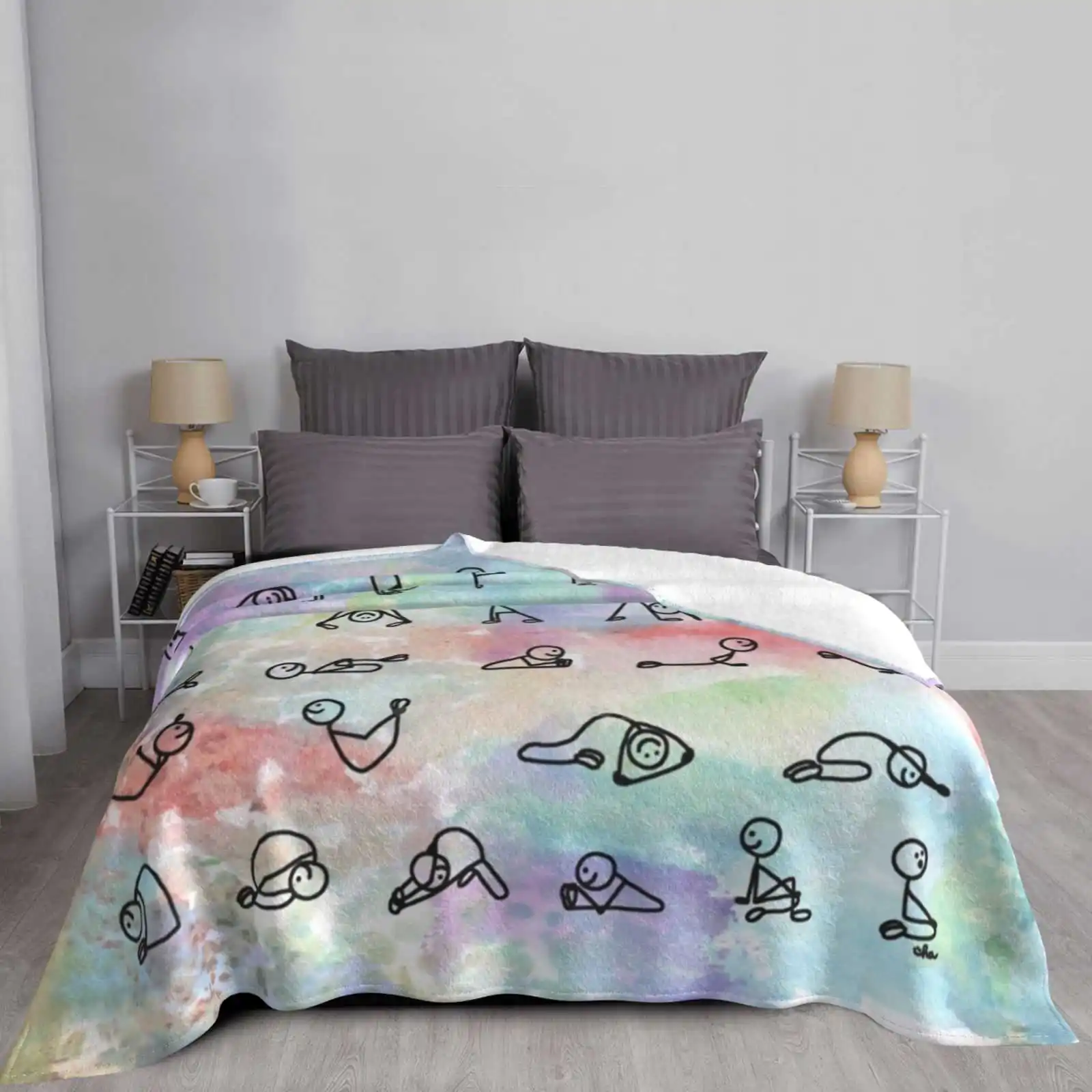 Hot Yoga: 26 Plus 2 {Черные фигурки} Мягкое теплое одеяло Holly Atwater Ha Designs Hadesigns Stick Figure Black White