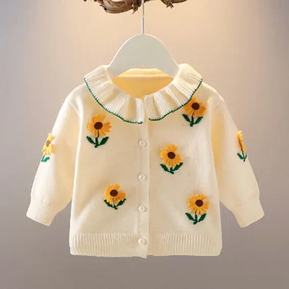 

Новинка 2022, свитер для девочек на весну и осень, кардиган, пальто, Корейская версия, вязаный свитер для детей от 1 года до 4 лет