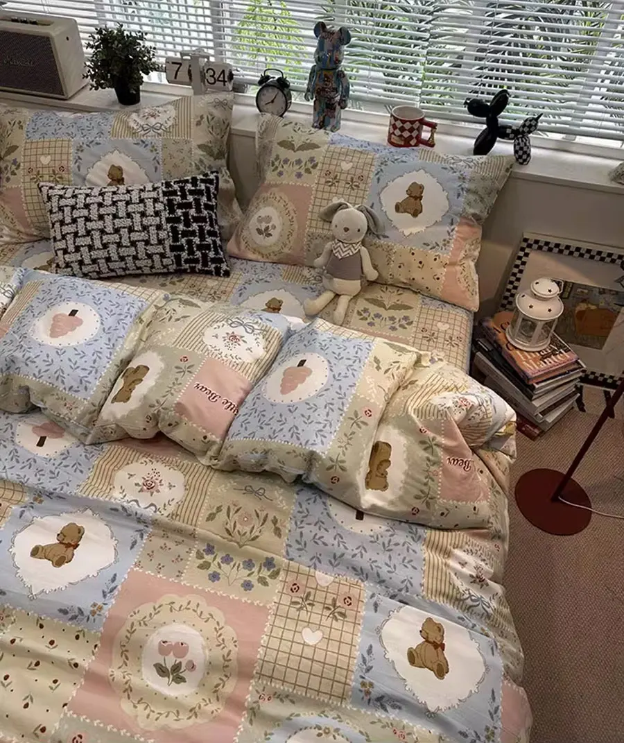 Винтажный набор с медведем цветочным оформлением 1 2 5 8 двухспальная двуспальная