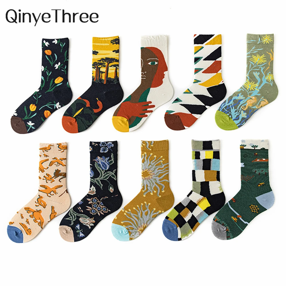 

Hot Selling Ins Women's Colorful Cartoon Creative Fashion Vine Graffiti Novelty Socks Winter Warm Christmas Gift Dropship