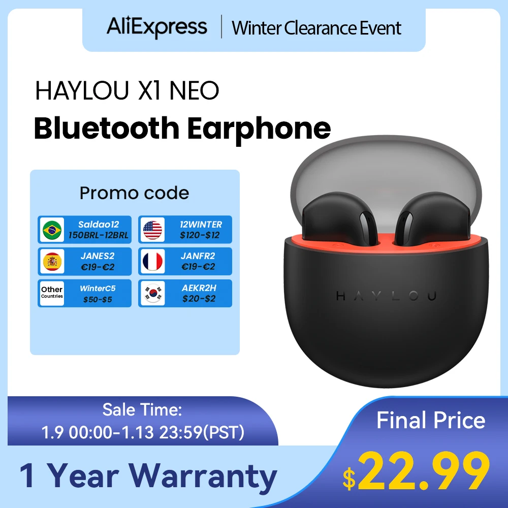  HAYLOU X1 Neo TWS Bluetooth 5.3 Earphones 0.06s Low Latency 20H Battery Life Lightweight Touch Control Wireless Headphone Earbud 
