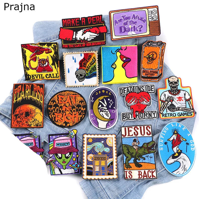 

Punk/Skull Patch DIY Dinosaur Alien Embroidery Patch Rock Animal Iron On Patches For Clothing thermoadhesive Patches On Clothes