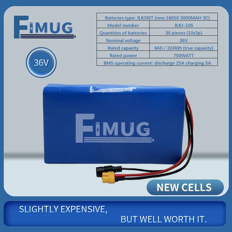 

FIMUG 36V 10S3P 9Ah Flat lithium Battery Pack Brand New 18650 with 25A BMS for Electric Scooter Motorcycle Bicycle 36V Motor