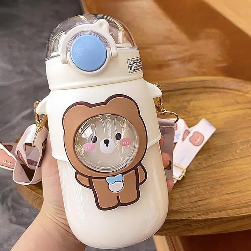 

Kawaii Water Bottle With Strap And Straw 800ml Large Capacity Cute Cartoon Bear Water Bottle Leakproof Kids Cup For Girls Boys