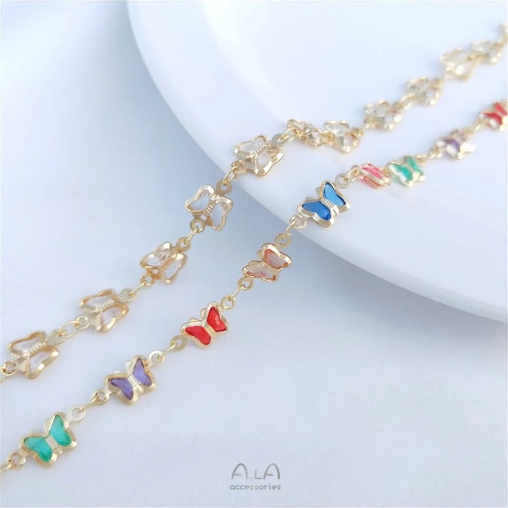 

14K gold zircon butterfly chain color zirconium handmade chain diy hand-made jewelry bracelet necklace loose chain material