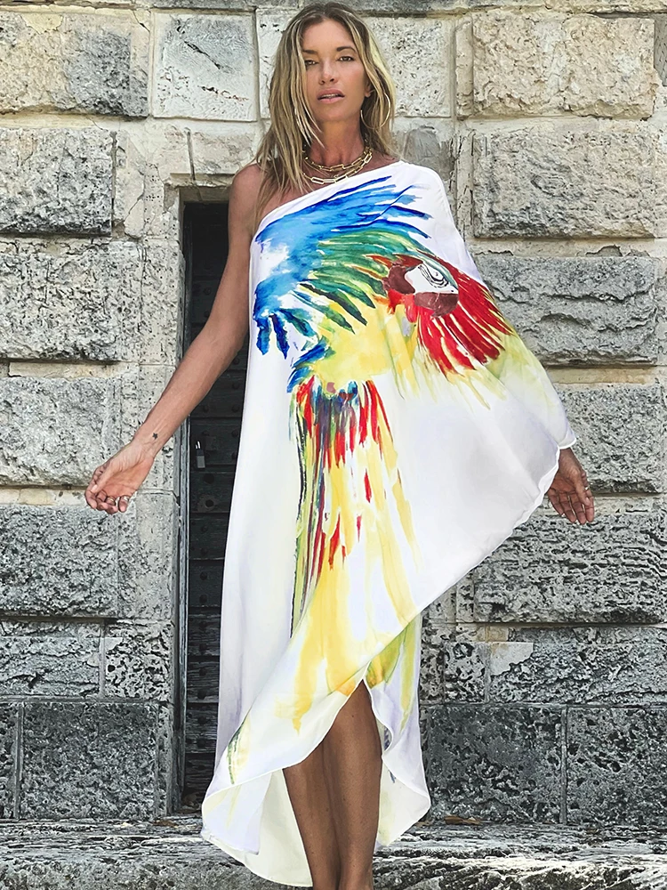 

NEW Print Swimsuit Cover Up Irregular Maxi Dress Tunic For Beach Kaftan Pareos Wrap Summer Women Dress Bikini Cover Up Beachwear