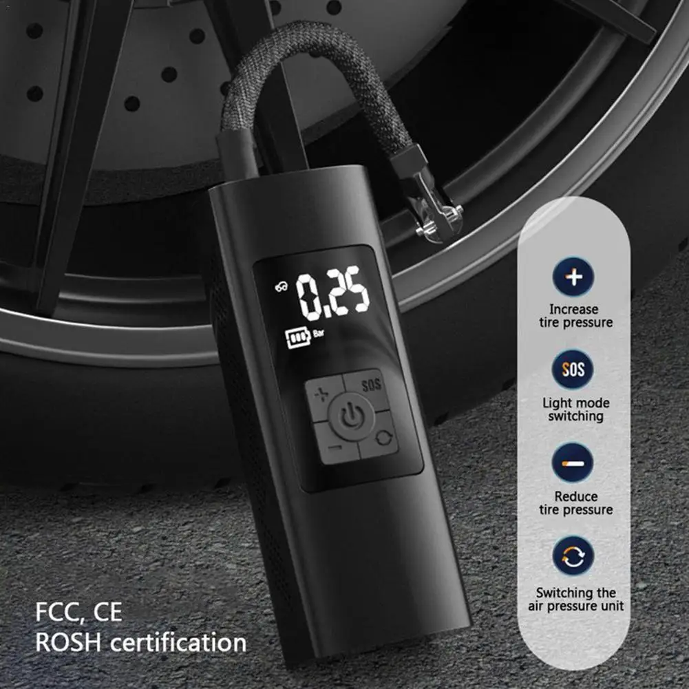 

Car Electric Air Pump Portable Wireless Or Wired Compressor Tire Inflator Deflator LED USB Charging For Car Motorcycle Bicycle