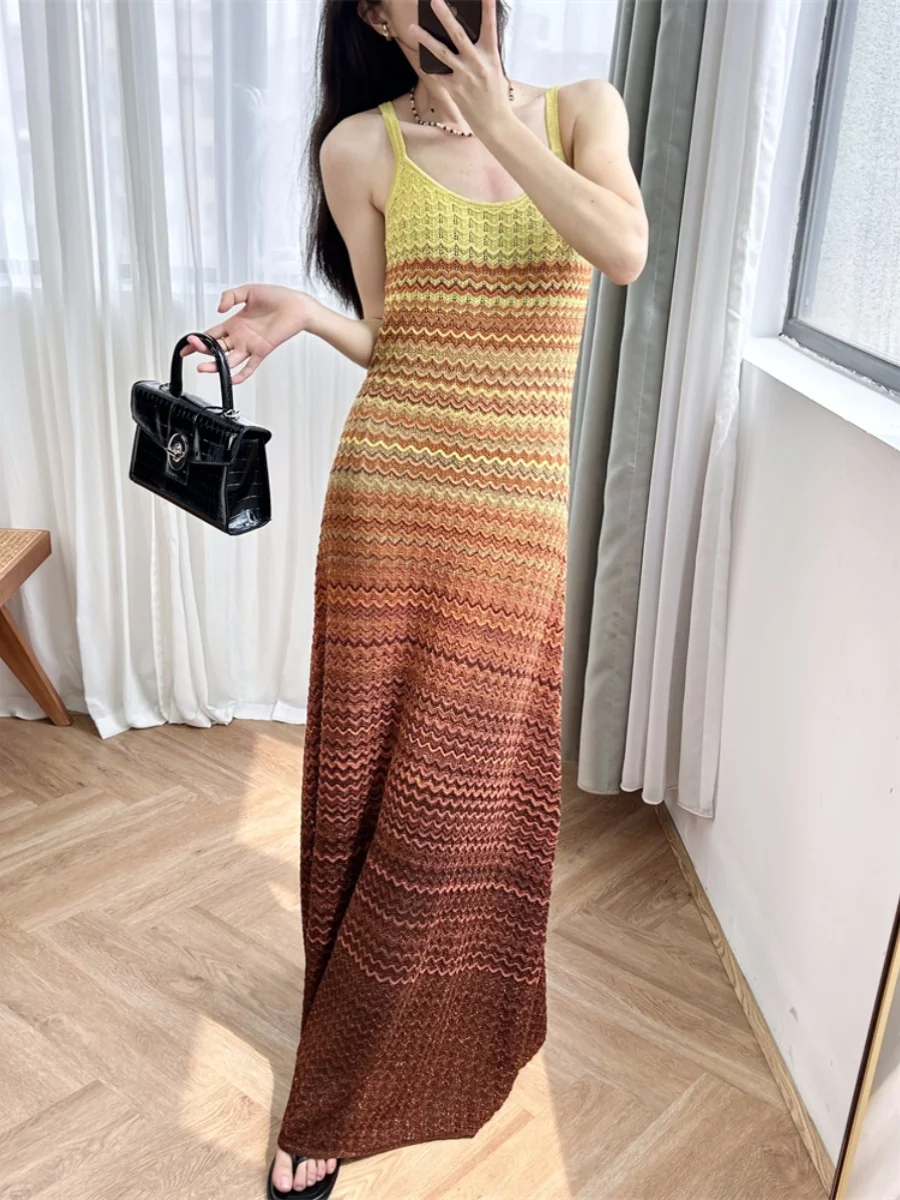 Платье для отдыха на море нежный стиль длинная юбка с французским градиентом