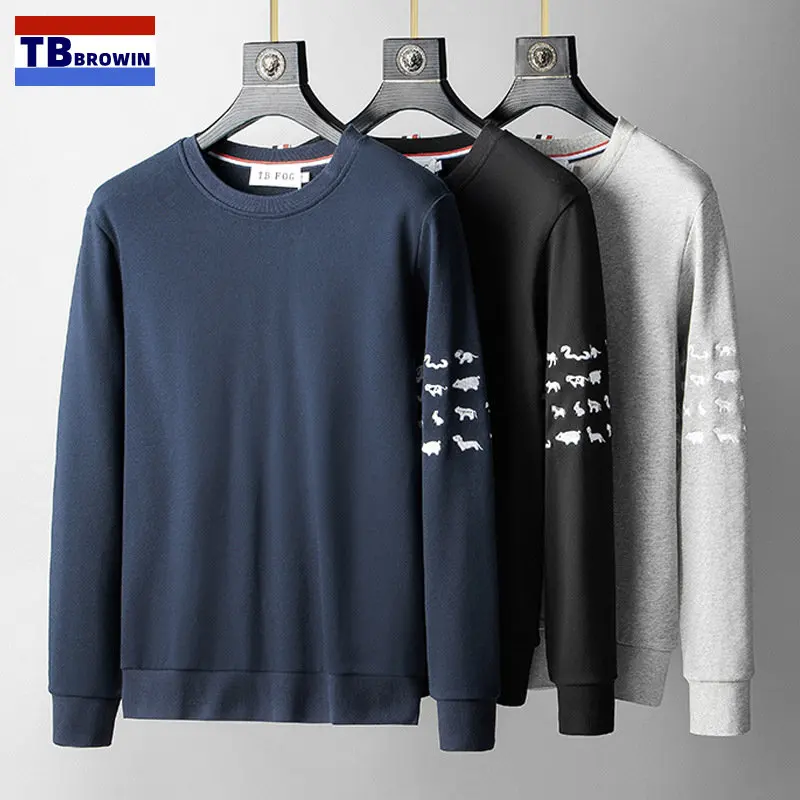 

TB BROWIN Thom Men's Sweater Fashion Four Bar Stripe Animal Embroidery Pure Cotton Long Sleeve Casual Sweater for Men Clothing