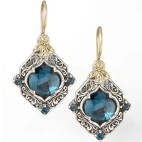 kong blue crystal retro national style earrings