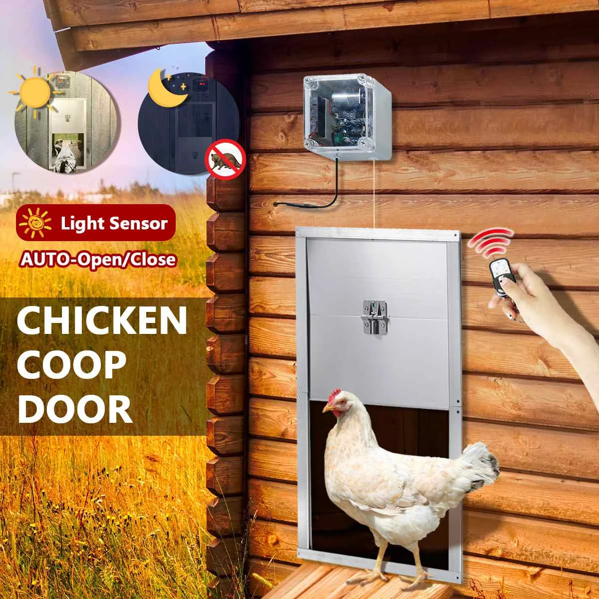 Automatic Chicken Coop Door, Auto Chicken Door with Timer, Electric Poultry Chicken Coop Door Opening Motor with Remotes