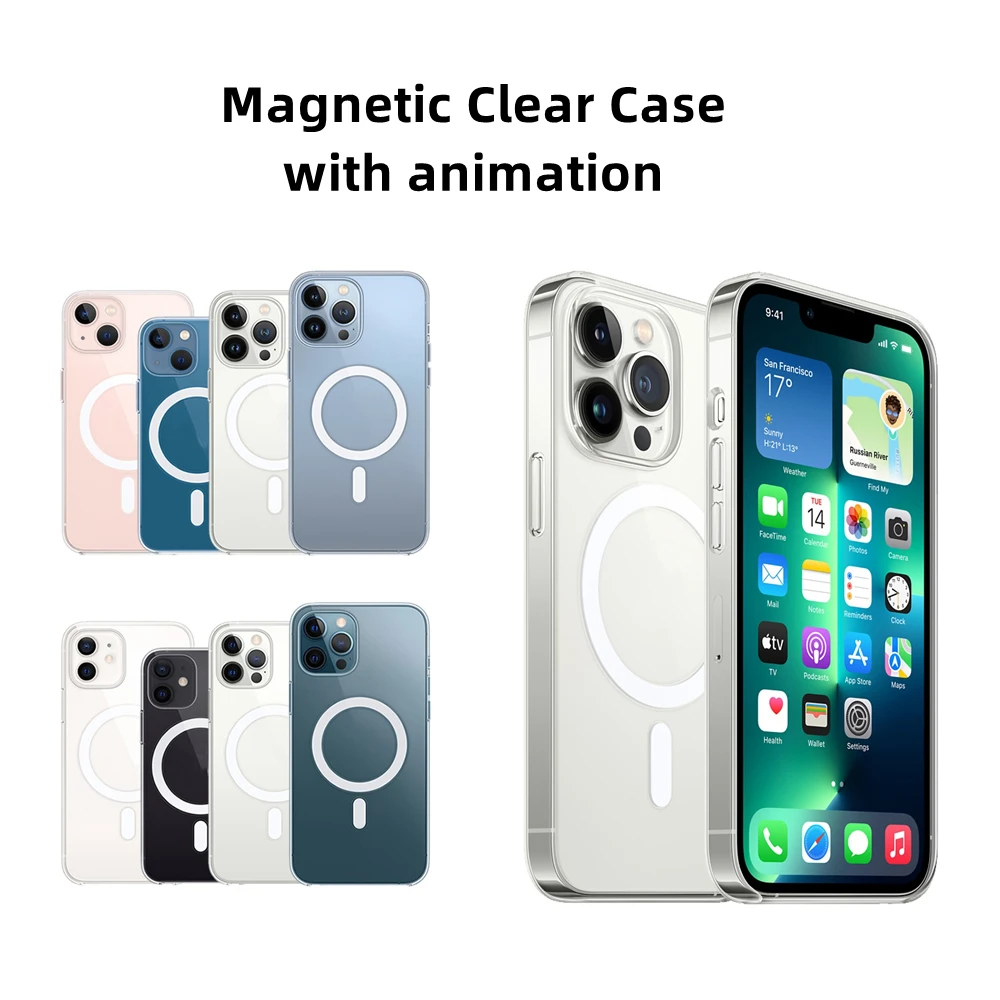 

Original Clear Case for iPhone 13 12 Pro Magnetic Animation Clear Case for iPhone 13 mini 12 Pro Max Wireless Charging Cover