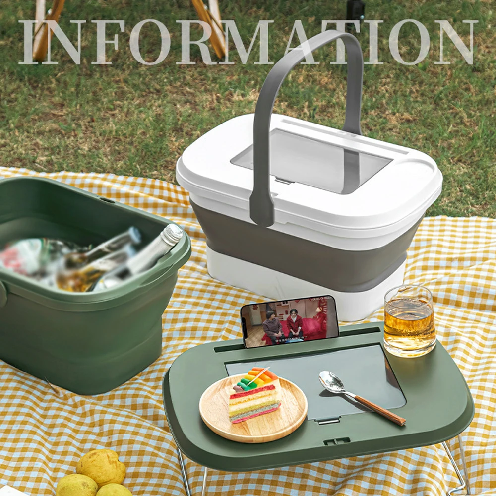 

Folding Picnic Camping Storage Basket Large Capacity Outdoor BBQ Fishing Beverages and Fruits Storage Box Portable Spring