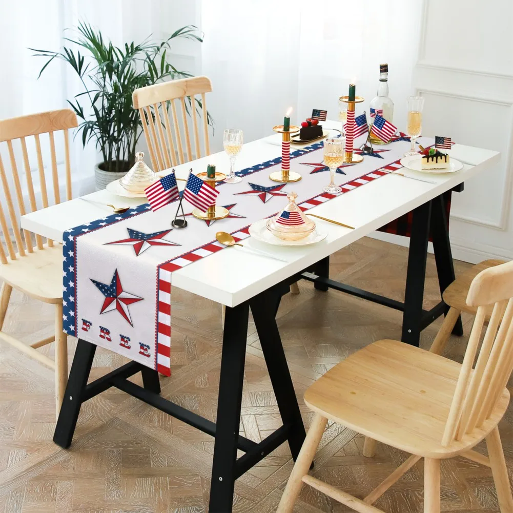

Table Runner Independence Day Festival Supply Easy to Clean Desktop Decoration Placemat for Home Outdoor Dining Table