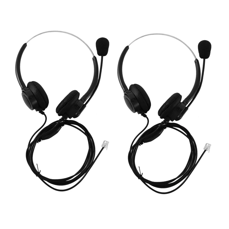 

RISE-2X VH500D RJ9 Bilateral Headphone Hands-Free Call Center Noise Cancelling Corded With Adjustable Mic For Telephone Set