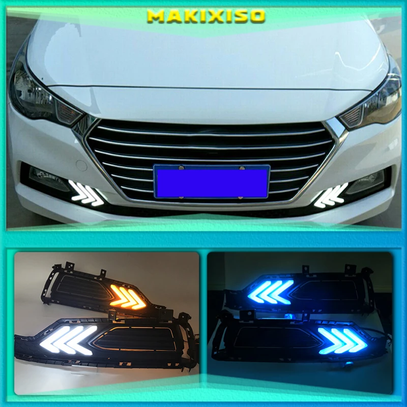 

Дневные ходовые огни для Hyundai verna RV 2016-2018 светодиодный светодиодные дневные ходовые огни с тусклым управлением, желтый сигнал поворота, сини...