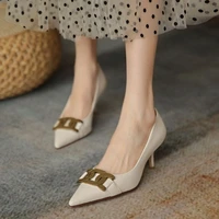 ladies retro pointed toe high heels 2022 new fashion metal buckle womens shoes french classic high heels ladies dress shoes