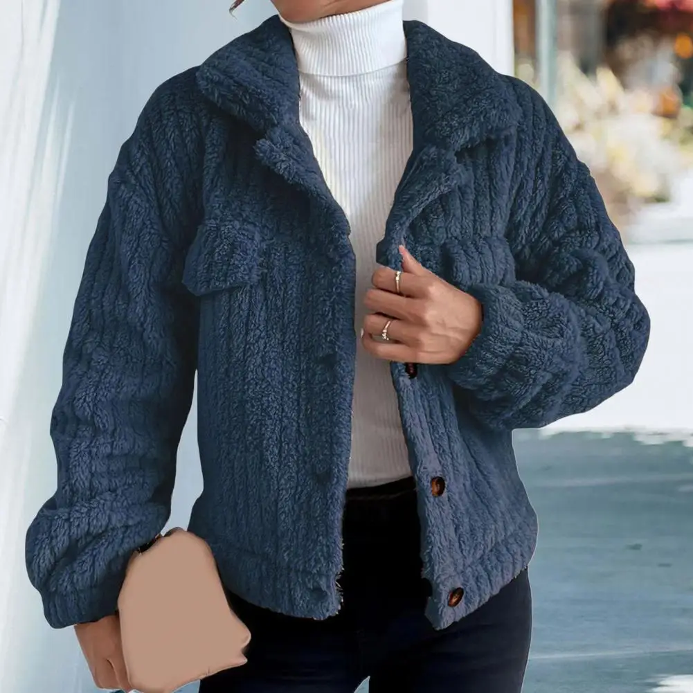 

Women Coat Single-breasted Warm Long Sleeves Soft Casual Autumn Jacket Lady Winter Coat for Daily Wear