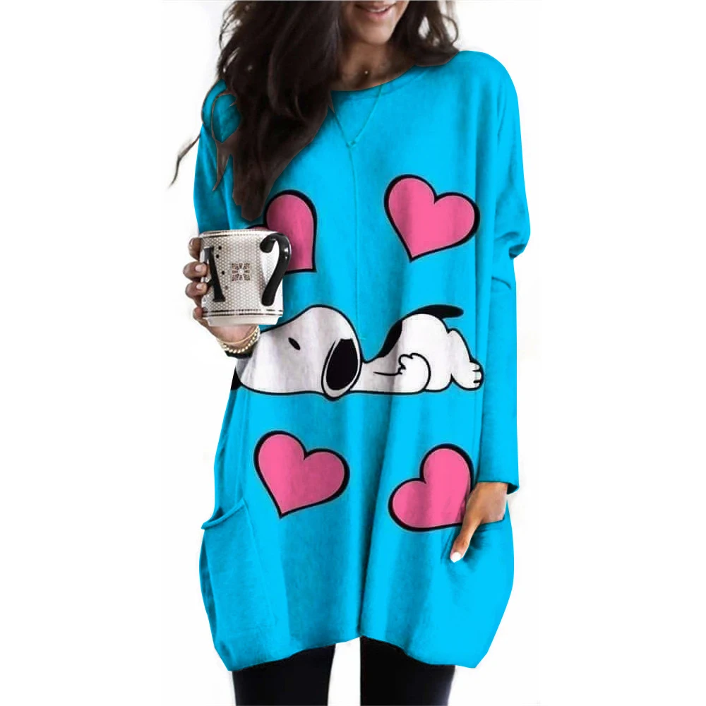 Женская футболка с круглым вырезом длинным рукавом и карманами элегантная