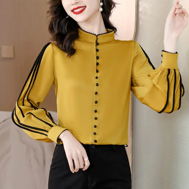 Girdear тяжелые шелковые рубашки женские с длинным рукавом весна-осень 2024 новая