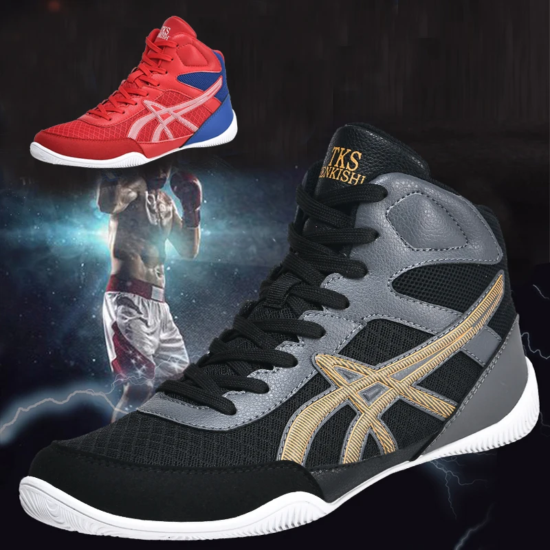 New Professional Boxing Shoes High Ankle Men Big Size 36-45 Gold Light Weight Boxing Boots Men Quality Wrestling Sneakers