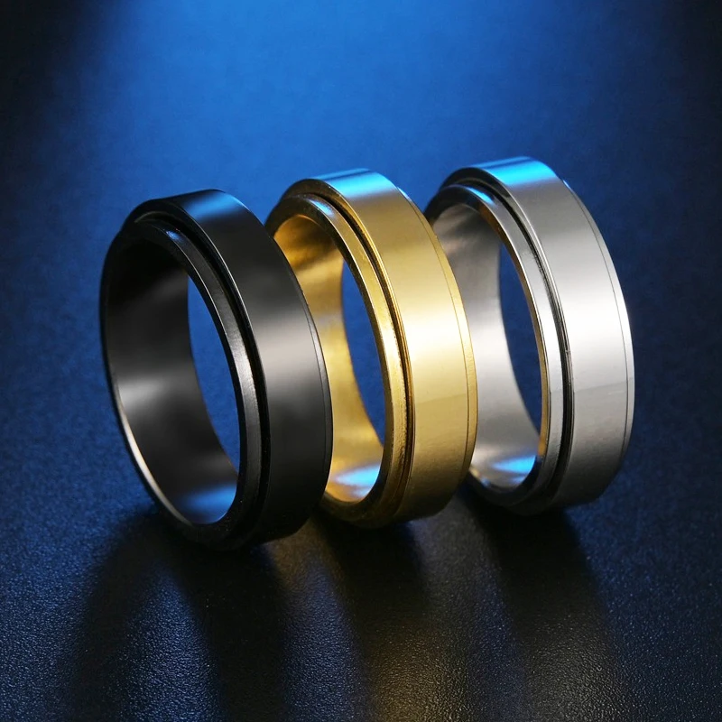 Кольцо мужское вращающееся из титановой стали 6 мм | Украшения и аксессуары