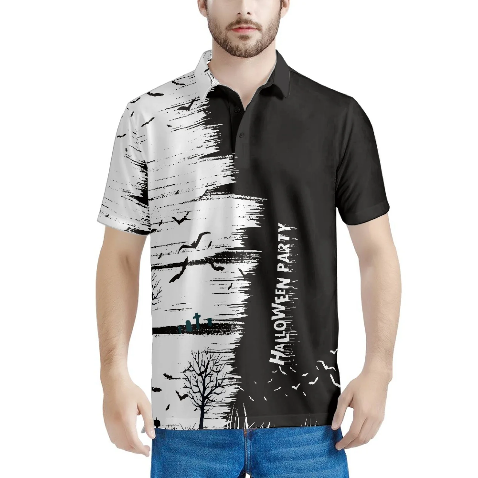 

Рубашка-поло мужская с коротким рукавом, Повседневная модная уличная одежда для отдыха, плявечерние, Хэллоуин, много вариантов, на лето