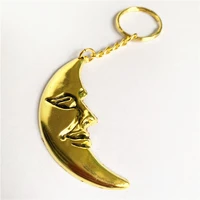 1pcs big moon charm with smile face keychain antique gold color large moon charm big moon pendant retro accessories diy jewelry