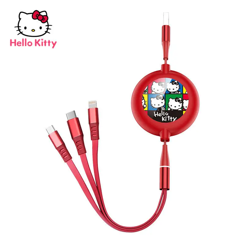 

Телескопический кабель для передачи данных Hello Kitty «один-три», Android TYPE-C, Apple, многофункциональный кабель для зарядки трех в одном