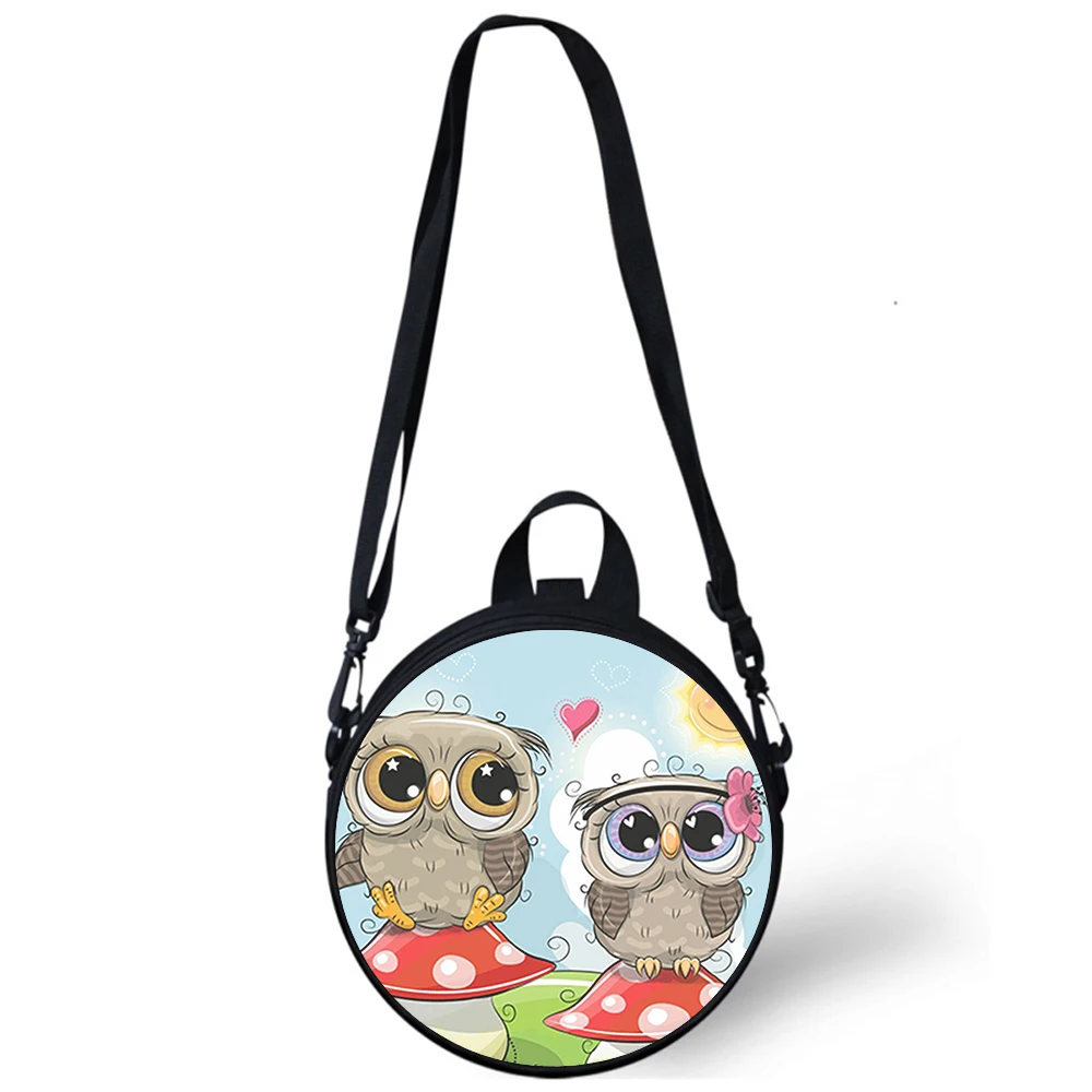Cartoon animal owls Child kindergarten Bag 3D Print Crossbody Shoulder Bags For School Women Mini Round Bagpacks Rugtas Bag