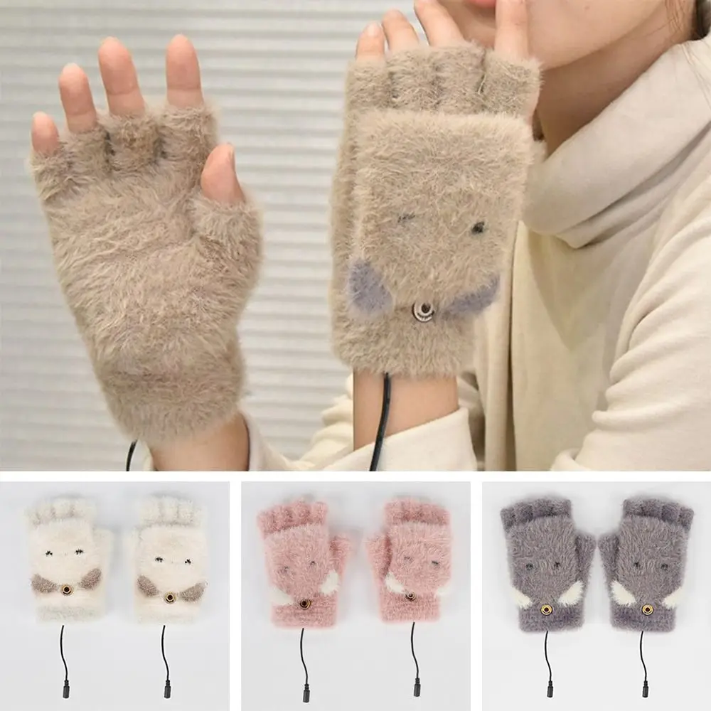 

USB Heated Mittens Adjustable Temperature Electric Heated Gloves Convertible Fingerless Glove Half Finger Knitted Mitten Gloves