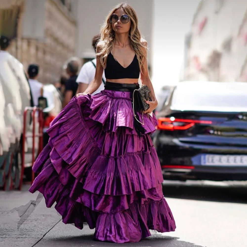 

Two Pieces Black Crop Top Evening Dress Taffeta Tiered Ruffled Skirt Custom Made Cocktail Cosplay A Line Floor Length Prom Gowns