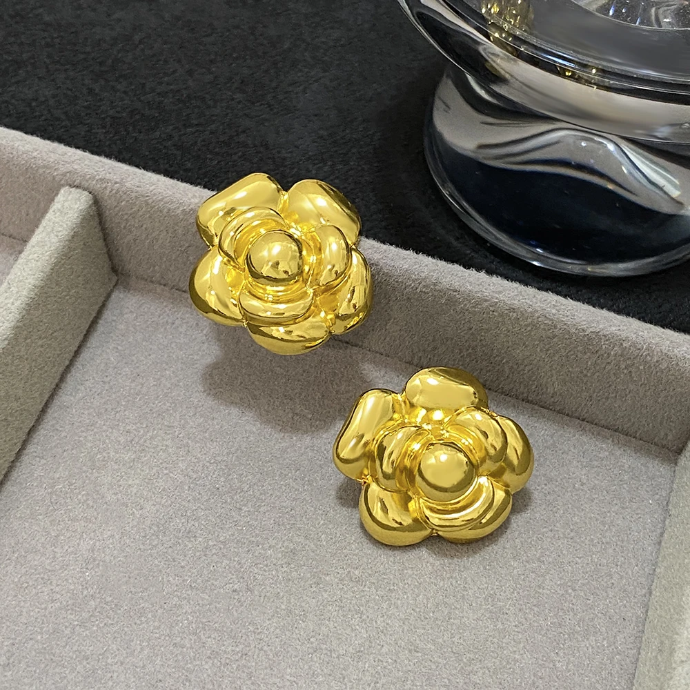 Французские винтажные классические серьги-гвоздики в виде камелии для женщин