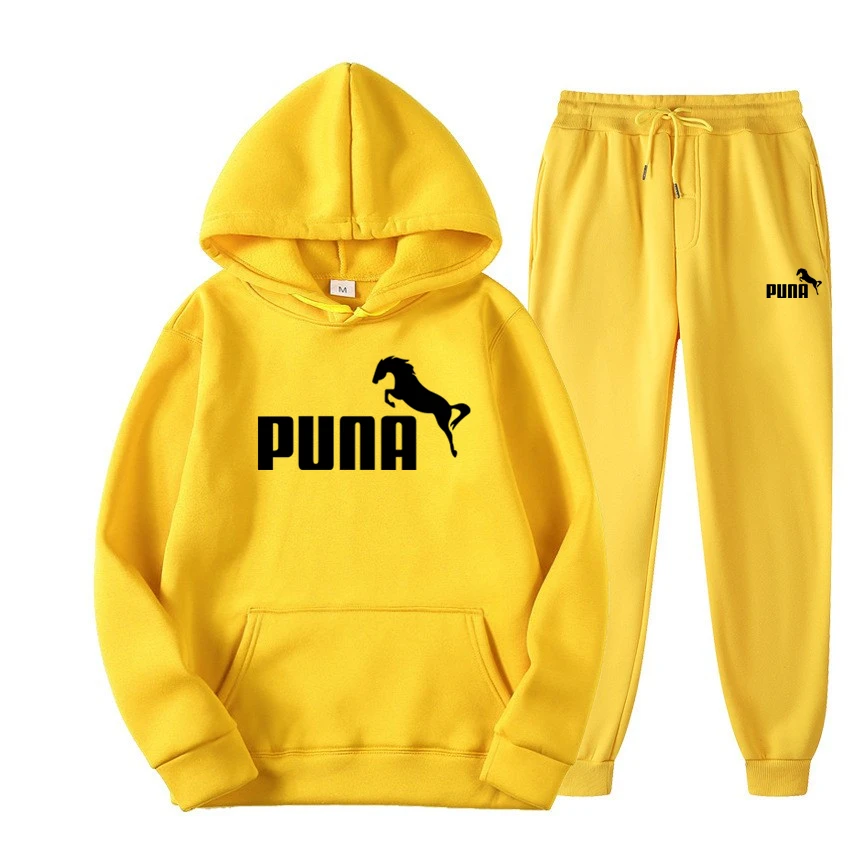 Spring Fleece Hoodies Two Piece Sets Puna Horse Tracksuit Men and Women Oversized Pullovers Sweatshirts + Long Pants Sports Suit