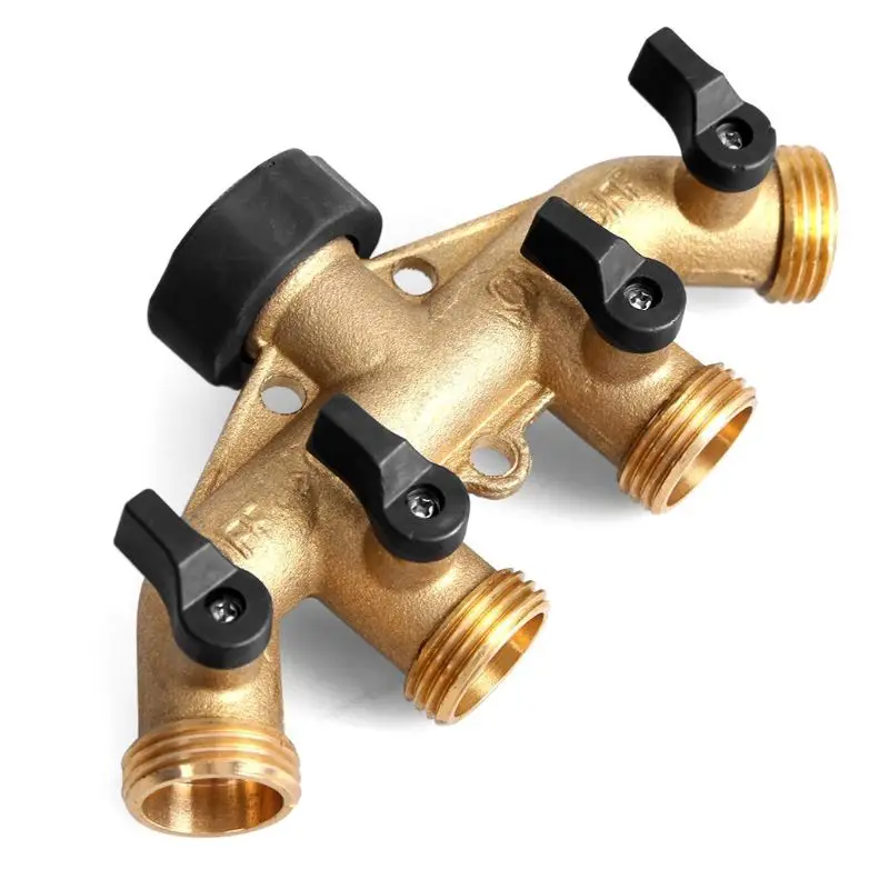 

3/4 Inch Brass 4 Way Hose Pipe Splitter Nozzle Tap Connectors Garden Irrigation