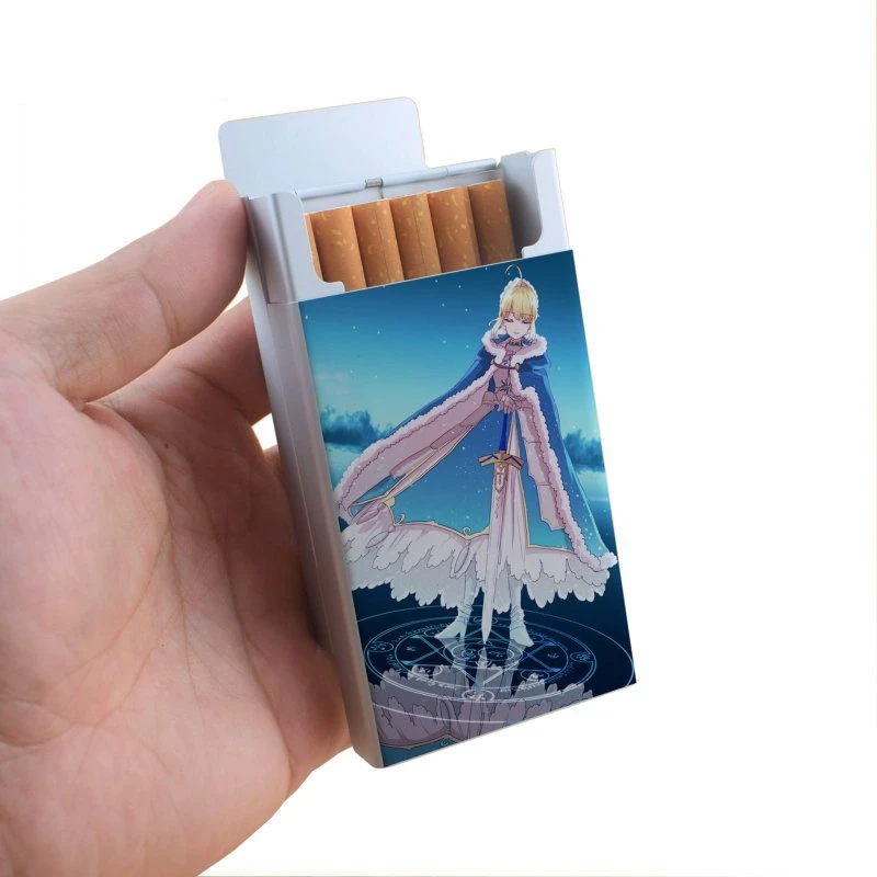 

Japanese Anime Fate Stay Night Painting Alum Alloy Cigarette Case 20pcs Capacity Cartoon Metal Cigarette Box Smoking Accessory