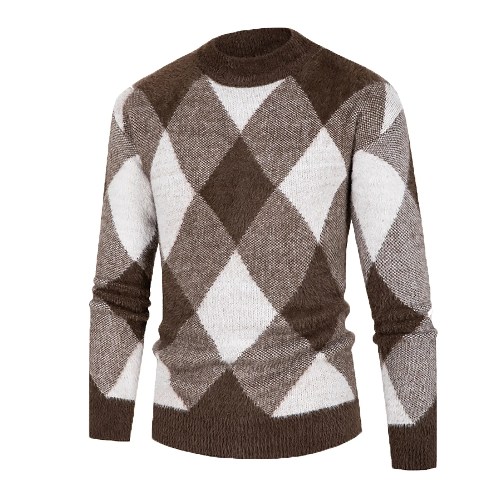 

Knitted Wool Pullover For Men Argyle Sweater Color-Matching Retro Outfits Male Autumn Winter Warm Casual Round Collar Clothing