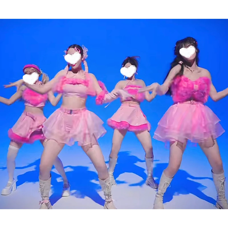 Милая розовая одежда Kpop костюм для джазовых танцев женская выступлений певицы