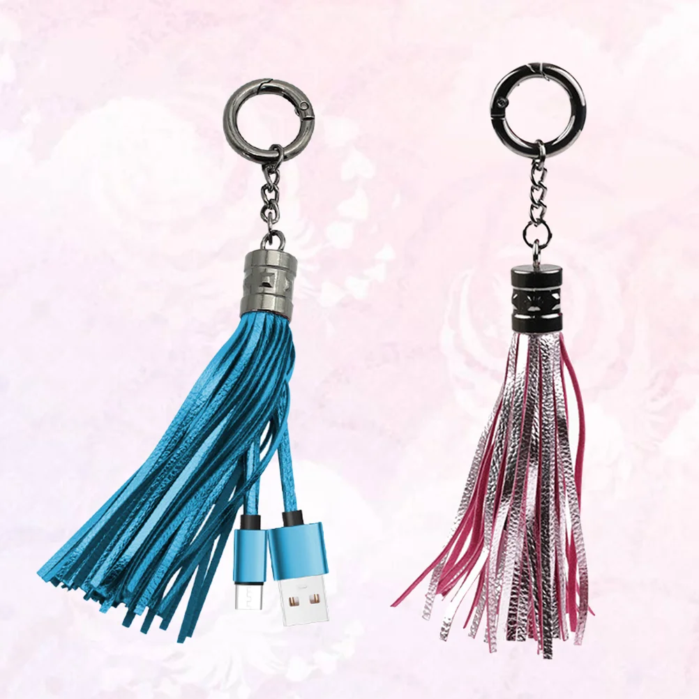 

2PCS Tassel Practical PU Portable Keyring With Data Cable for Android Tablet