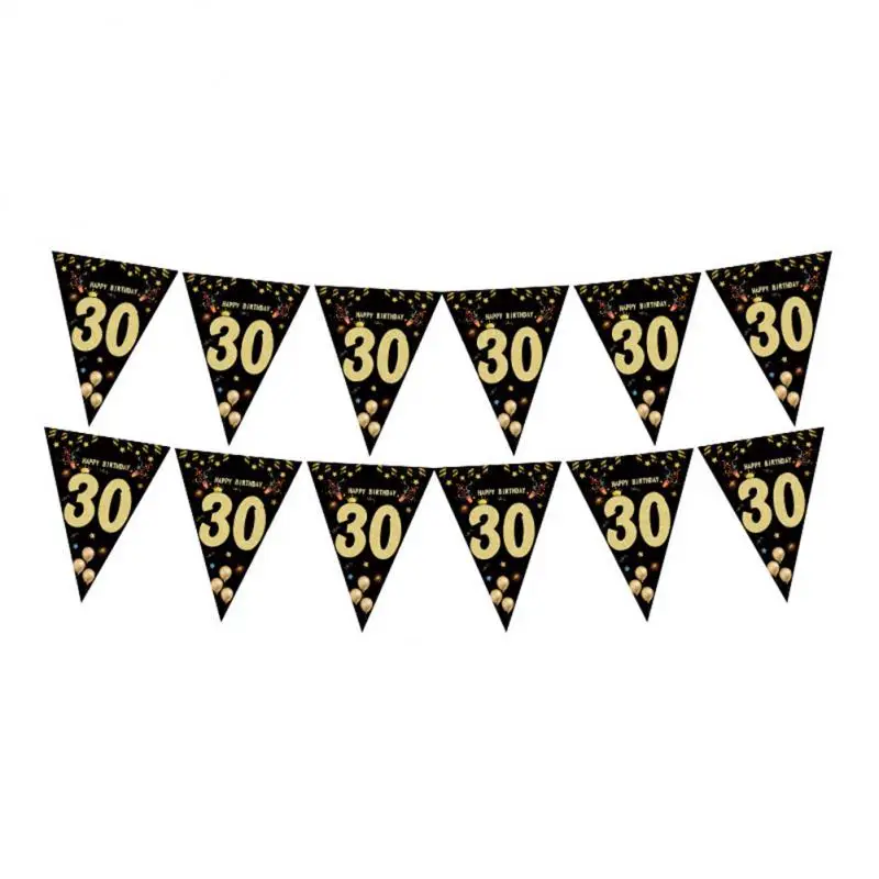 

First Birthday Black Gold Flag Backdrops Decoration Adult Birthday Anniversaire Hanging Flags Hanging Decor Pull Flag Flags
