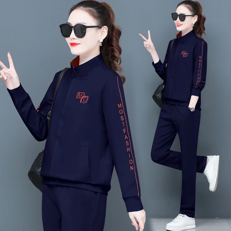 

Fashion Suit Autumn Winter 2022 New Cardigan Sports Sweater Trousers Women Two Piece Set Large Size