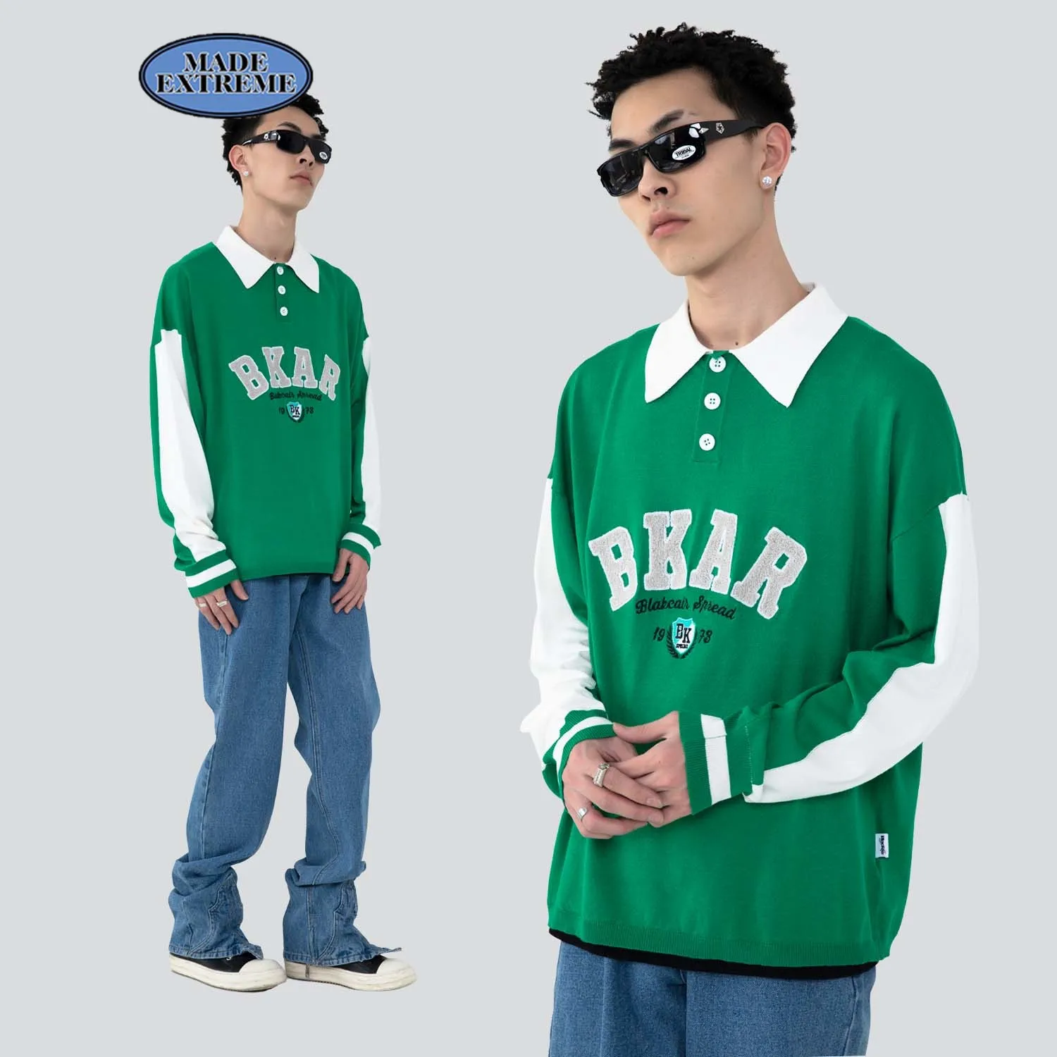 

Мужской вязаный пуловер-поло в стиле «Харадзюку»